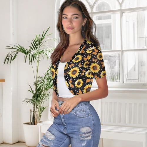 Image of Womens Short Sleeve Bolero Shrug Open Front Knit Cropped Cardigan Shoulder Cover for Dress Cute Casual Knit Cover Up