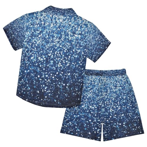 Boccsty Dark Slate Blue Powder Blue Glitter Boy Summer Shorts Sets Hawaiian Toddler Boys T-Shirt & Pants 2 Pcs 3T2