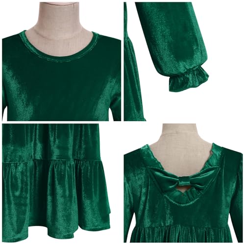 IBAKOM Girl Velvet Christmas Dress Long Sleeve Fall Winter Wedding Toddler Formal Dresses Ruffle Holiday Kids Xmas Outfits4