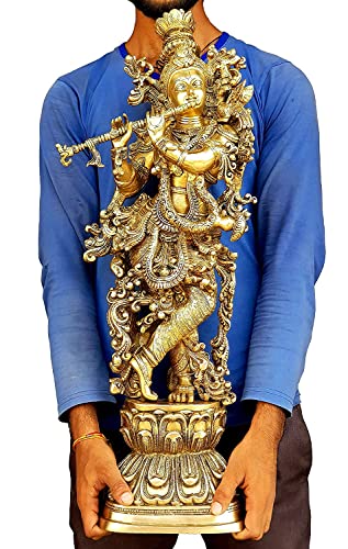 Estatua de Lord Krishna de bronce de 29 pulgadas miniatura 4