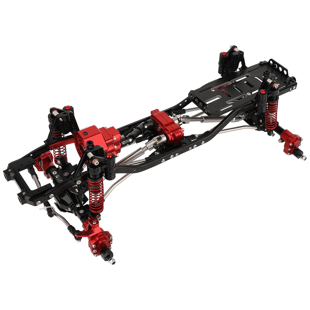 ZXYRC All Metal Chassis Frame with Prefixal Gearbox for Axial 1/10 SCX10 II Upgrade Crawler Car Model Simulation Climbing Refit Kit with Portal Axles (red)