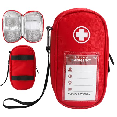 ZMDMAH Rojo Bolsa de Viaje para EpiPen Portátil Medicamentos Estuche de Aislado para 2 EpiPens Funda Organizador de Insulina para Auvi-Q Inhalador de Asma Medicina de Alergias