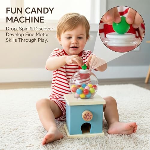 Image of 9.6 inch Wooden Gumball Machine For Kids Learning Color Sorting & Counting Toy | Toddler Preschool Learning Activities Toy for Kids Ages 3-5, Wood Preschool Learning Fine Motor Skills Game Toys