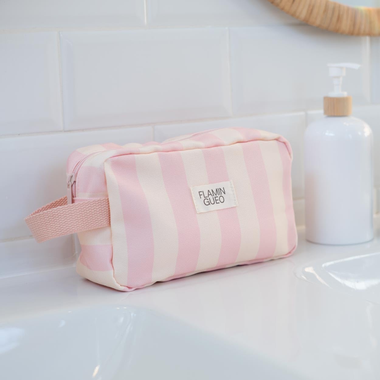 Flamingueo Neceser Infantil - Diseño Rayas - Poliéster - Rosa