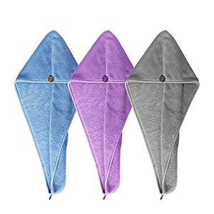 HWASHIN-3-Pack-Microfiber-Hair-Towel-Wrap-for-Women-Anti-Frizz-Absorbent-Bath-Shower-Hair-Turbans-Quick-Dry-Soft-Hair-Hat-for-Drying-Curly-Long-Thick-Hair-GrayBluePurple HWASHIN 3 Pack Microfiber Hair Towel Wrap for Women, Anti Frizz Absorbent Bath Shower Hair Turbans, Quick Dry Soft Hair Hat for Drying Curly, Long & Thick Hair (Gray/Blue/Purple)