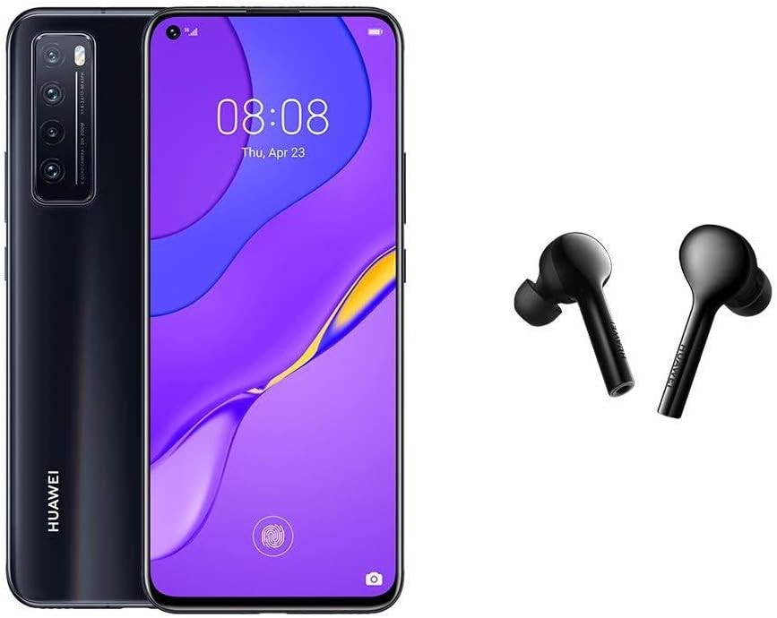 Huawei nova 7 5G smartphone Kirin 985 SOC 64MP AI Quad Camera fullview display In-Screen 32 MP Front Camera 8 GB RAM + 256 GB ROM 4,000 mAh battery 40W SuperCharge - Black+ Freebuds Lite