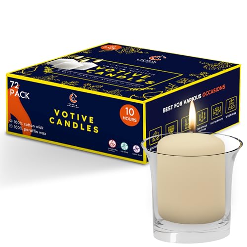 Candle Charisma Vanilla Scented Votive Candles - 10 Hour Burn time - Set of 72 for Dinner, Wedding, Halloween and Holiday Decorations