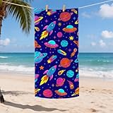 Galactic - Toalla de playa de microfibra azul marino, cohetes espaciales, de secado rápido, suave, sin arena, ligera, perfecta para vacaciones, piscina, gimnasio, viajes al aire libre, 35 x 70