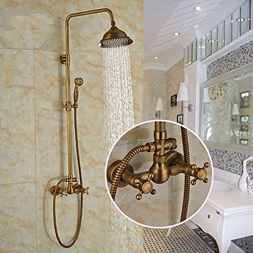 Robinet avec pulvérisateur à main en laiton antique, colonne douche murale 8"