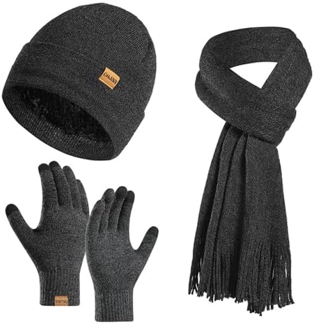 Set Cappello E Guanti Invernali A Teschio Per Touchscreen - Unisex - Nero, Taglia X-Large