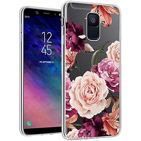 Booceicd for Galaxy A6 2018 Case, A6 2018 Case with Flowers, Shockproof Clear Floral Pattern Soft Flexible TPU Back Slim Case Cover for Samsung Galaxy A6 2018 Purple Flower Cover