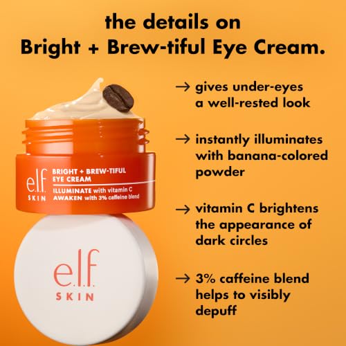 Image of e.l.f. SKIN Bright + Brew-tiful Eye Cream, Helps Brighten Appearance Of Undereye Dark Circles & Repair Puffiness, Vegan & Cruelty-Free