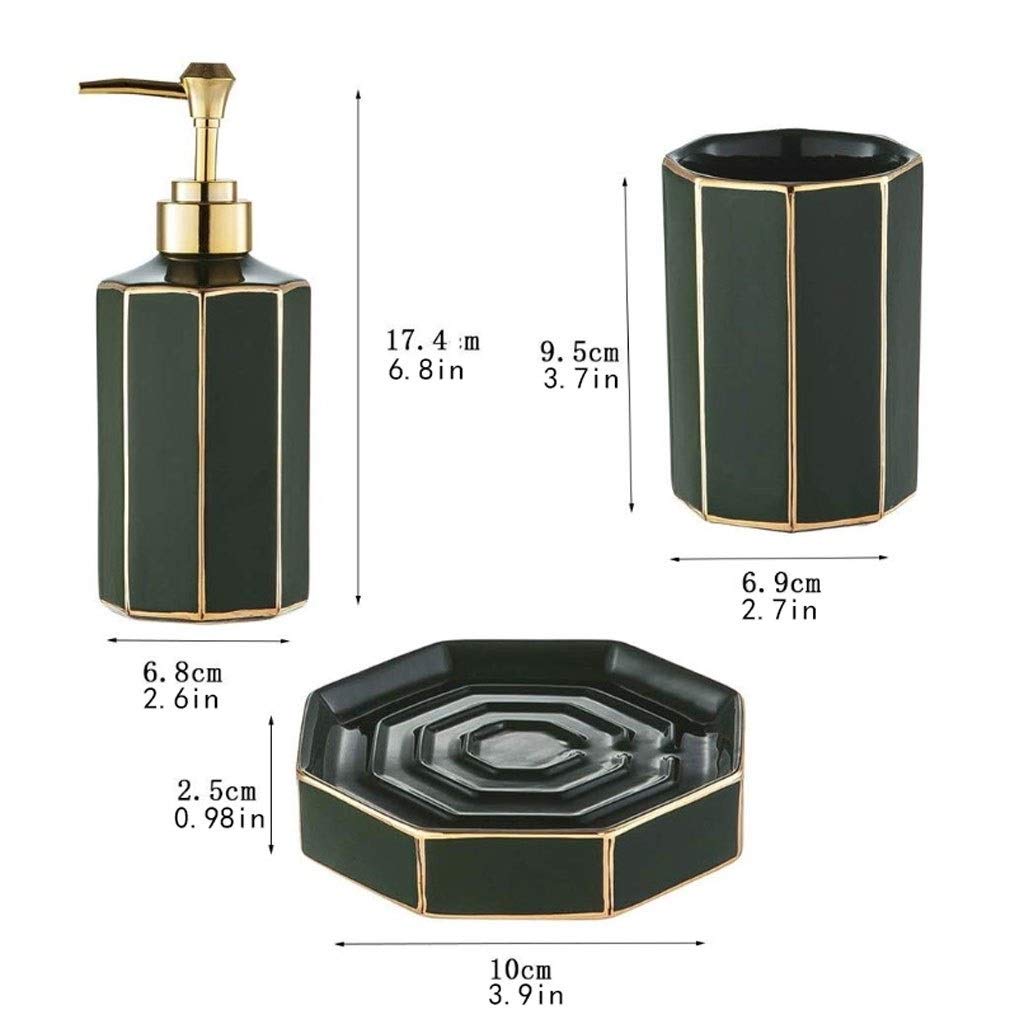 Bomba dispensadora Verde/Rosa Juego de accesorios de baño de 4 piezas Juego de lavado de baño de cerámica Vaso/Soporte para cepillo de dientes/Caja de jabón/Dispensador de jabón Dispensador de loció