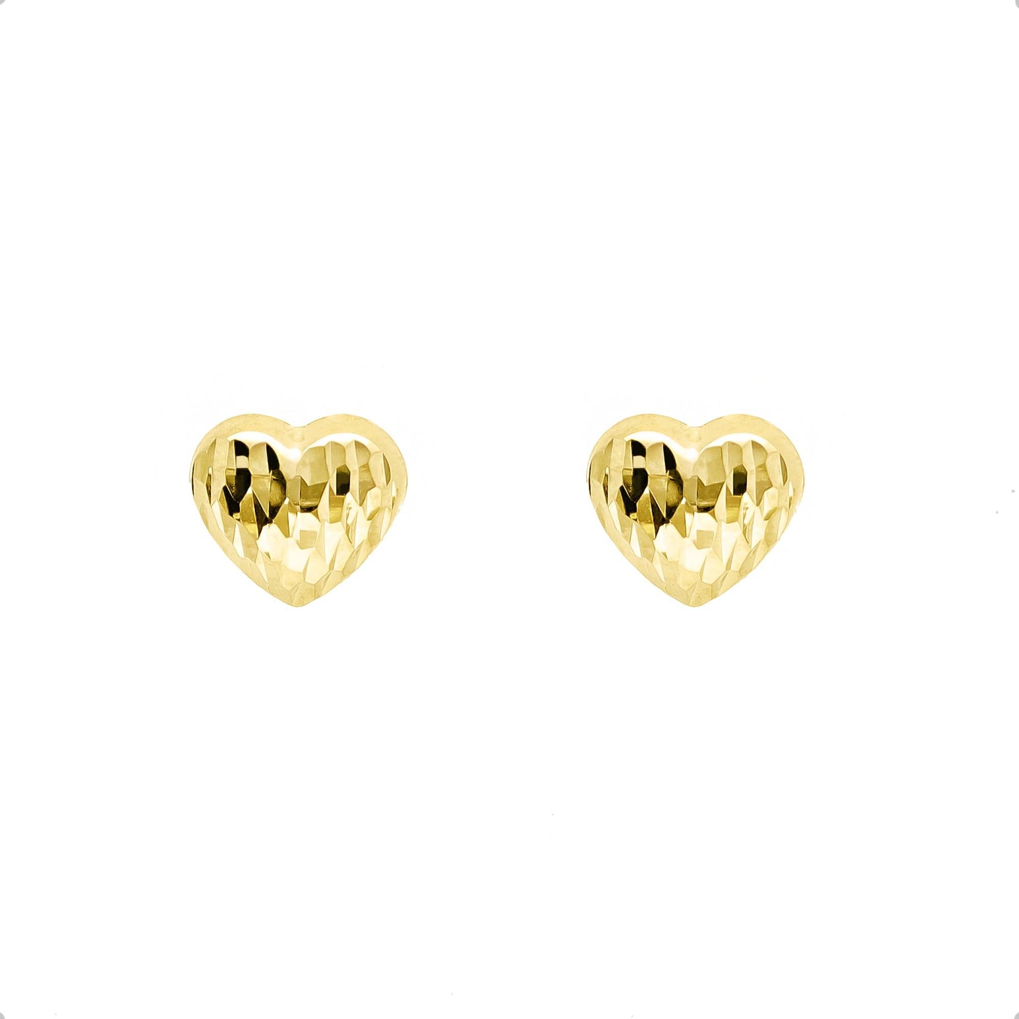 forme di Lucchetta - 14k Gold Puffed Heart Textured 7mm Stud - Womens Italian Earrings from Italy