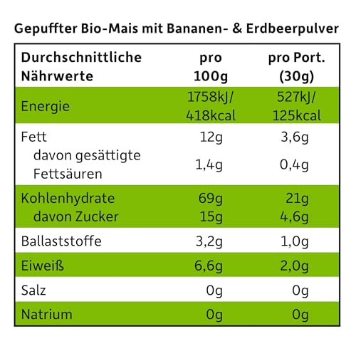 FRECHE FREUNDE Bio Knusper Herzchen aus gepufftem Mais, mit Bananen und Erdbeerpulver, fruchtig-süße Knabberei für Kinder, vegan, glutenfrei, 9er Pack (9 x 30g)