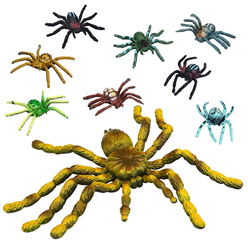 Lanfly 9 Pcs Plastic Spiders Large and Small Spiders Joke Presents Realistic Spider Prank Spooky Fake Spider for Party Decorations Cake Topper Early Educational Toys Birthday Gift Set