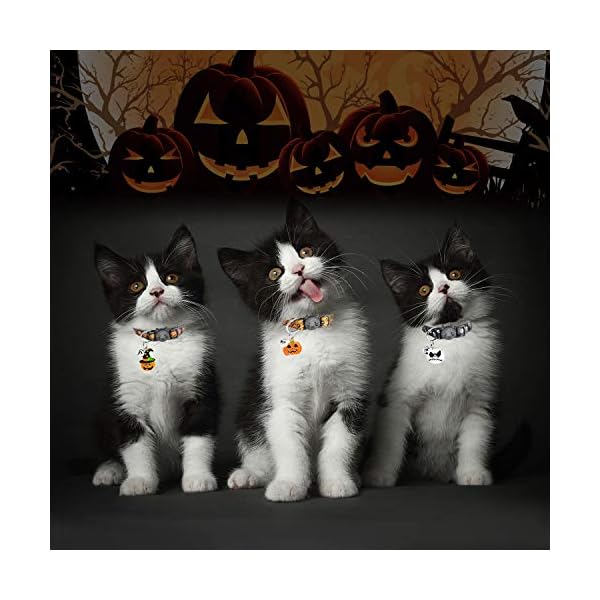 Yuepet 3pcs halloween breakaway cats collars with bell skull pumpkin spider patterns adjustable kitten halloween collars with pendant - image 7