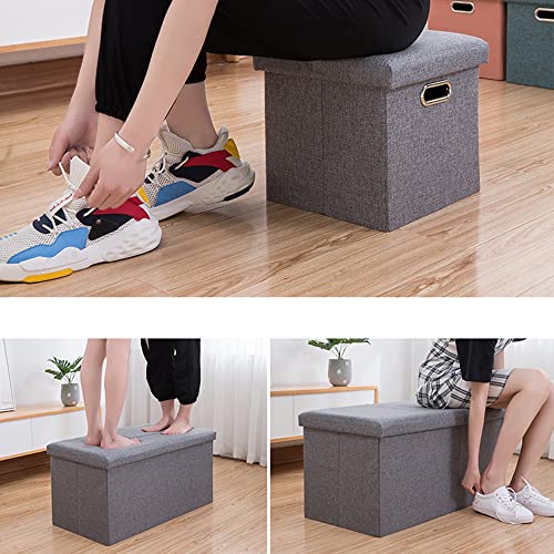 HEYPORK 収納スツール 折りたたみ 収納オットマン 足置き 踏み台 大容量収納 耐荷重100kg 綿麻製 衣類収納 取っ手付き(ベージュ30×30×30) [5]