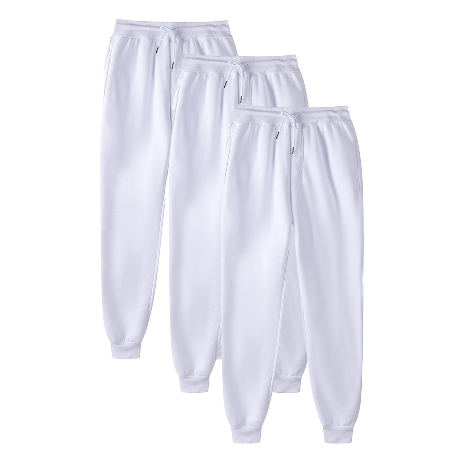 Pack de 3 pantalones de chándal unisex para otoño/invierno, cintura alta, cintura alta, pantalones de fitness, monocolor, elásticos, ligeros y cómodos, pantalones de chándal para correr al aire libre