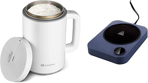 MOKKOM Mini olla de arroz 2 tazas sin cocinar pequeña olla de arroz extraíble y calentador de taza de café MOKKOM con 3 ajustes de temperatura