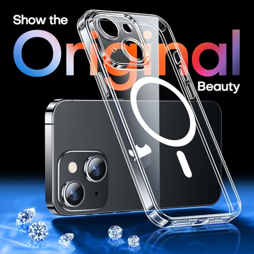 Image of CANSHN Magnetic for iPhone 14 Plus Case Clear, Upgraded [Full Camera Protection] [Compatible with Magsafe] Non-Yellowing Protective Shockproof Bumper - Clear