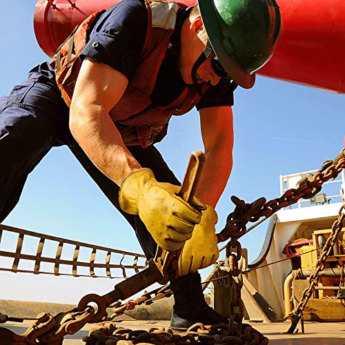 Ozero Flex Grip Leather Work Gloves Stretchable Wrist Tough Cowhide Working Glove 1 Pair (Gold, Large) #TOP4