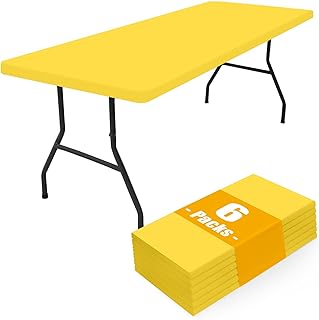 Smiry 6 Pack Rectangle Picnic Table Cloth, Waterproof Elastic Fitted Tablecloths, Washable Polyester Rectangular Patio Table Cover for Camping, Indoor and Outdoor (Yellow, 30"x72")