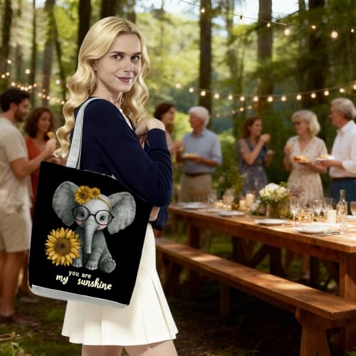Bolso tote con estampado de elefante y girasol, con cierre de cremallera, para mujeres, ideal como regalo de cumpleaños o para uso diario miniatura 3