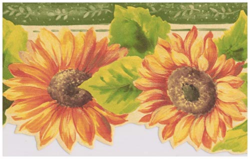 Yellow Red Flowers Floral Wallpaper Border Retro Design, Roll 15' x 5.25'