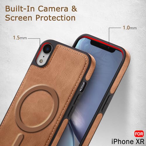 Image of TheGiftKart Genuine Leather Finish Back Cover Case for iPhone XR | Shockproof Design | Raised Edges for Camera & Screen Protection | Stunning Minimalist Design Cover (MagSafe Compatible, Brown)
