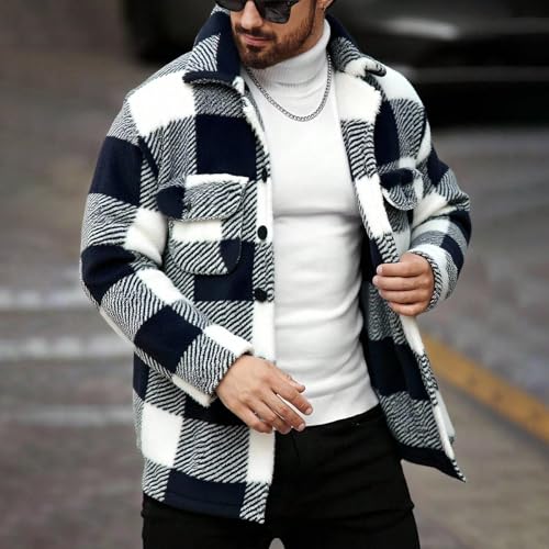Mens Flannel Shirts Flip Collar Fleece Button Down Long Sleeve Plaid Shirt with Pockets Jackets Warm Winter Coat2