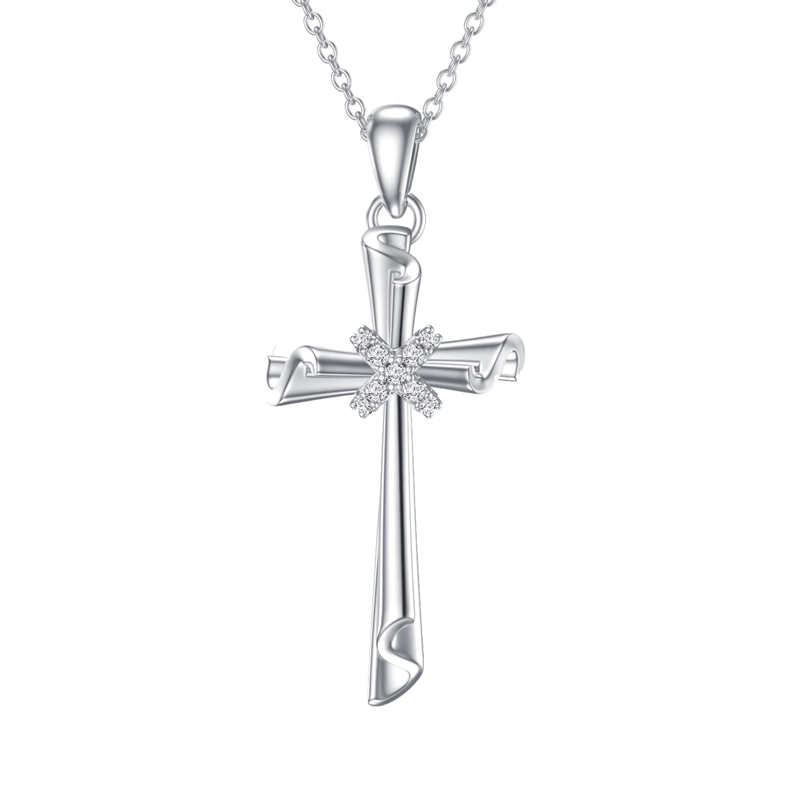 SISGEM Natural Diamond Cross Necklace for Women,925 Sterling Silver Cross Pendant Necklace Diamond Cross Jewelry Gifts for Birthday Christmas 18+2 inch