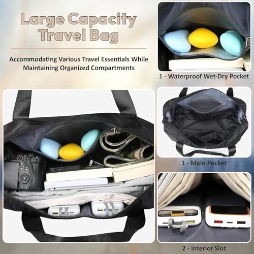 Image of Rolling Duffle Bag with Wheels, Expandable Foldable Travel Duffle Bag with Telescopic Handle, Portable Wheeled Luggage Bag for Travel, Lightweight Foldable Suitcase Bag for Men & Women (Black)