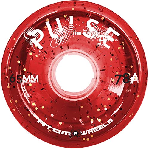ATOM SKATES Pulse Outdoor Quad Roller Wheels 78A, Red Glitter, Set of 8, 65mm x 37mm