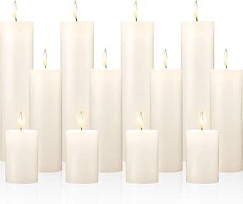 12 Pieces Ivory Pillar Candles, Dripless Unscented Candles, Paraffin Wax Tall Candles for Halloween, Spa, Holiday, Birthday, Home, Bath, Reception Decor, 2&#39;&#39; x 3&#39;&#39;, 2&#39;&#39; x 6&#39;&#39;, 2&#39;&#39; x 8&#39;&#39;