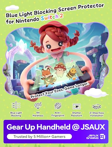 Image of JSAUX 2-Pack Upgraded Blue Light Blocking Screen Protector for Switch 2 | Easy Application, 97% Blue Light Blocking, Eye Strain Relief, 9H+ Hardness, Anti-Fingerprint, Full-Screen Protection