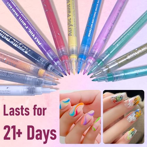 Image of 12 Color Nail Art Pens, 0.7 MM Nail Art Markers Nail Polish Pens Set Drawing Nail Paint Pens, Waterproof and Quick-drying Nail for DIY Design Manicure Design Tools