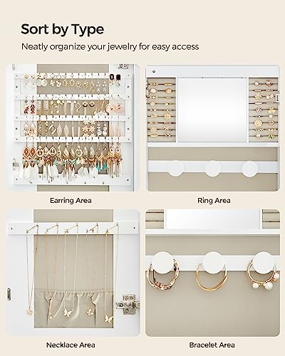 Songmics UJJC026W01 Jewelry Organizer, Led Jewelry Cabinet Wall Or Door Mounted, Lockable Rounded Wide Mirror thumb #6
