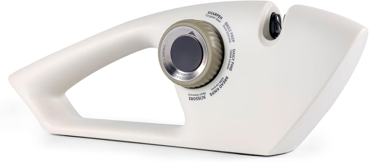 Professional 5 Stage in 1 Manual Knife Sharpener with Non-Slip Base & Ergonomic Handle Sharpening Tool for Most Kitchen Chefs/Serrated/Bread/Pocket/Hunting Knives, Scissors