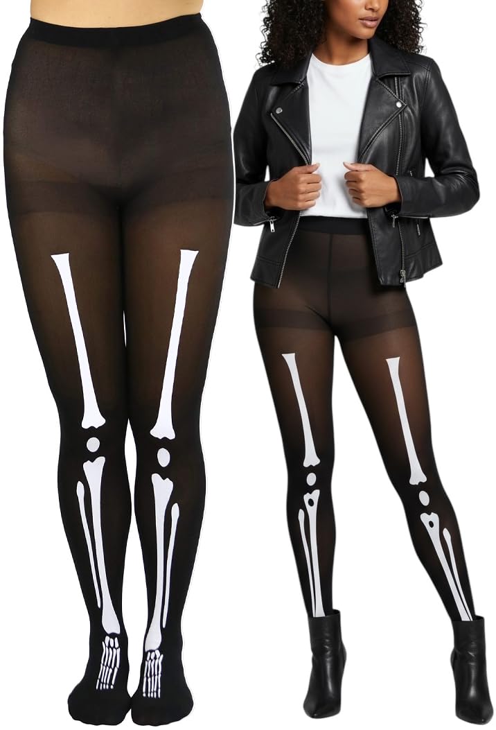 ToBeInStyle Women’s Scary Skeleton Leg Bones Halloween Hosiery Tights &amp; Thigh High Stockings