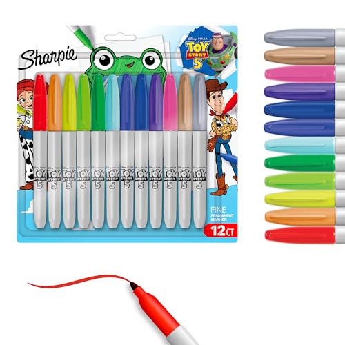 Image of Sharpie Permanent Markers, Toy Story 5 Packaging, Assorted, Fine Point, 12 Count