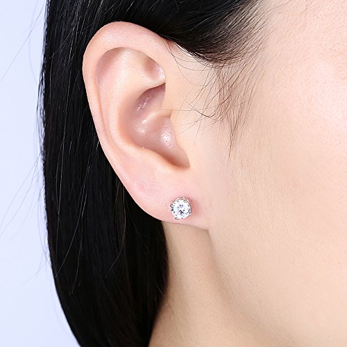 Mmttao 925 Sterling Silver Stud Earrings Pricess Cut Cubic Zirconia Earrings For Women Men Sparkling 4 Prong Round Simulated Diamond Cz Crystal Studs Ear Piercing Earring Jewelry Girls Boys Gifts, 7Mm #TOP5