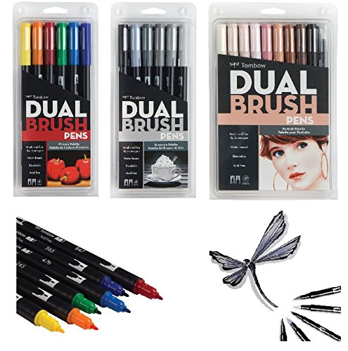 Image of Tombow Dual Brush Pen Art Marker Set: Set Includes 1 of Each Marker Set Primary, Greyscale and Portrait
