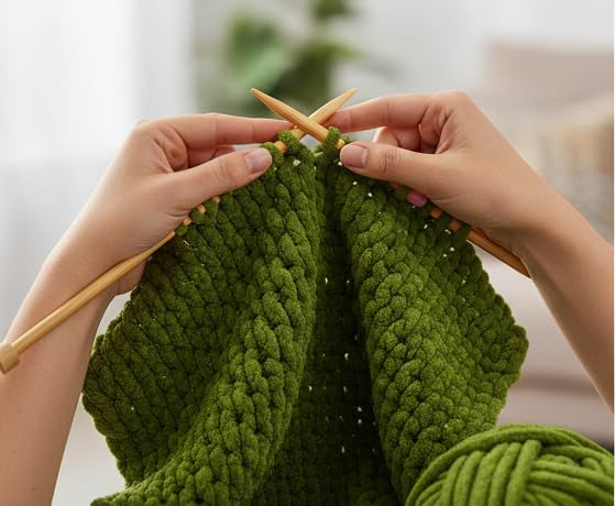 Image of ProKart Premium Blankie Wool, Plush & Cuddly, Chenille Yarn Supersoft Hand Knitting Wool Ball | Blanket Thick /Mottu Yarn Ball Suitable for Hand Knitting and Crocheting for Baby, Adult, Sweaters, caps, Throws, Home Furnishing, Scarves, Blankets (Mehndi Green, 100gms x 1 Pack)