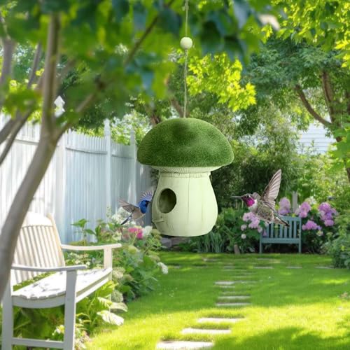 Nichoir oiseaux champignon décoratif en résine, le cadeau idéal suspendu à l'extérieur