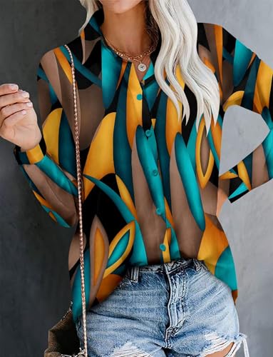 Image of Magritta Women's Shirts Fashion Casual Loose Fit Long Sleeve Button Down Lightweight Collared Blouse Tops