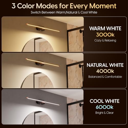 Image of Murphy 12W 3-in-1 Color Chnaging Black Rose Gold Finish LED Mirror Picture Wall Light,Bathroom Vanity Led Mirror Light with 2 Year Warranty (Cool White /Warm White /Natural White)-Pack of 1