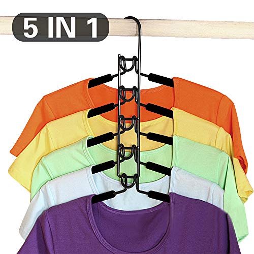 Ceshumd 5 en 1 Perchas de ropa Multicapa Armario Perchero Antideslizante Multifuncional Metal Esponja Ahorro de Espacio Ropa Adulto Almacenamiento para Hogar