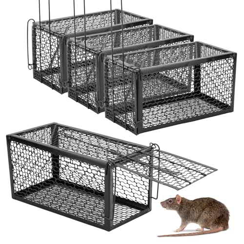 KCT 4 Pack Humane Rat Trap Cage No Kill Bait Rodent Mouse Catcher Indoor Outdoor No Harm Safe Catch