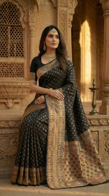 Image of C J Enterprise Women's Pure Soft Silk Saree With Blouse Piece For Wedding (Priya)